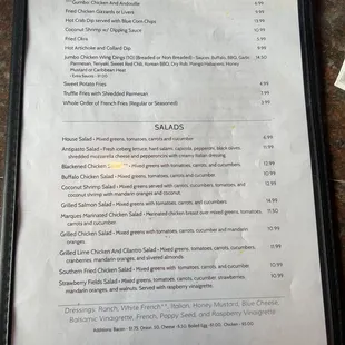 the menu of a restaurant