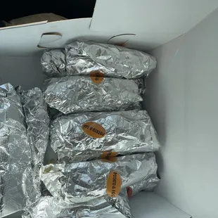 Box of ten breakfast burritos