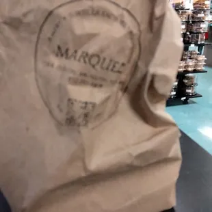 a paper bag on a counter