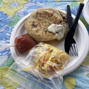One bean pupusa and one cheese pupusa