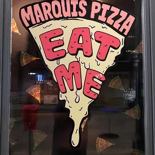 a slice of pizza with the words eat me