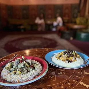 two plates of food on a table