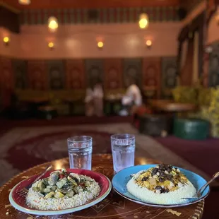 two plates of food on a table