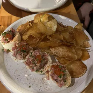 Beef tartare deviled eggs