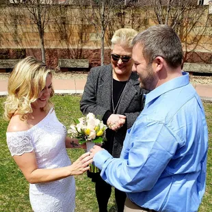 Perfect simple ceremony in a courtyard beside the Indiana State Museum.
