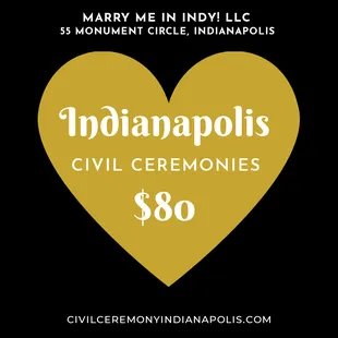 Civil ceremonies available on Monument Circle for $80 daily!