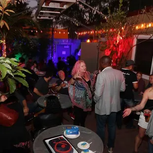 Our heated outside patio at night