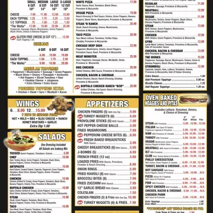 the menu for mars pizza