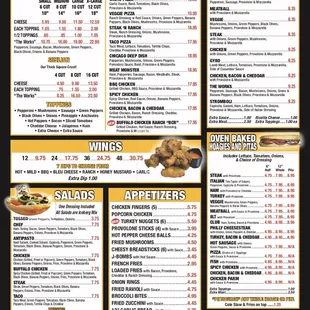 the menu for mars pizza
