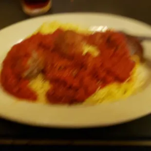 Pasta Bowl - Angel hair pasta, meatballs, meat sauce.