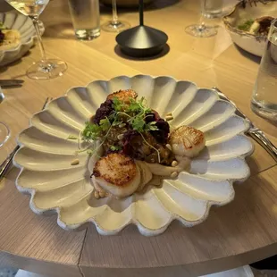 Scallops over eggplant Caponata Dinner