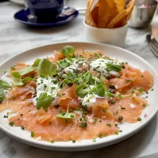 Smoked salmon with housemade potato chips. Sensational!