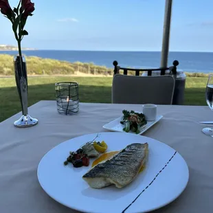Branzino, broccolini, and a magnificent view.