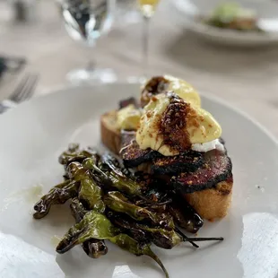 Smoked Wagyu Brisket Benedict with shishito peppers  (part of the Sunday Brunch menu)