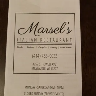 a menu for a restaurant