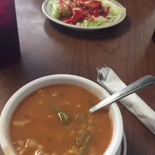 Vegetable soup and salad