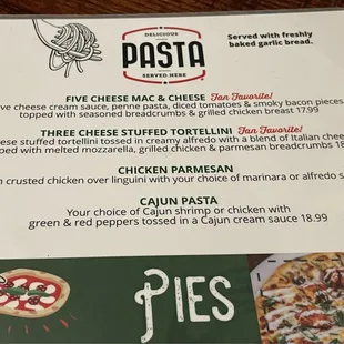 Pasta Menu