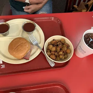 Brisket sandwich and okra