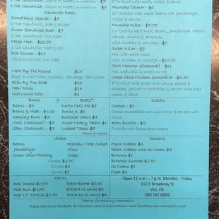 the menu for the restaurant