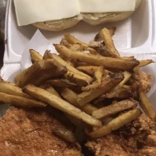 2 boneless grilled or fried chicken breast sandwiches 5.00 everyday special. Includes fresh cut fries.