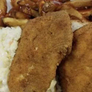 Catfish sandwich includes fries and cole slaw $7.00 everyday