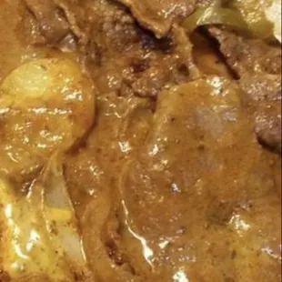 Smothered liver and rice to perfection.10.00 dinners with 2 sides of your choice. Everyday