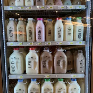 a refrigerator full of milk