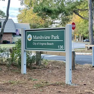 Marshview Park signage near one of the parks' designated parking lots