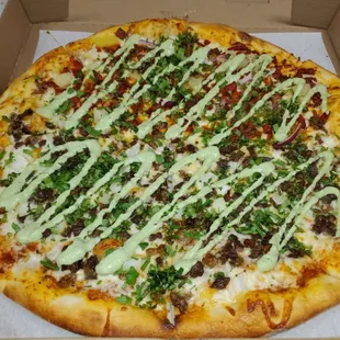 Pastor pizza and asada pizza 
Marinated pork and steak pizza