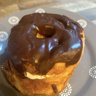 Chocolate topped cronut with cream inside. (Where has this been my whole life)