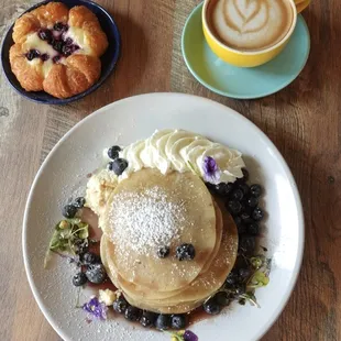 Blueberry Pancakes, Blueberry Danish, Latte