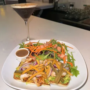 Shrimp Avocado Toast and Espresso Martini.