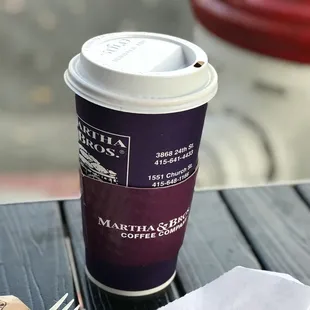a cup of coffee and a fork