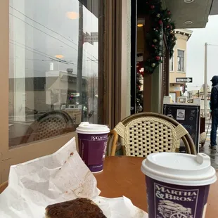 a slice of cake and a cup of coffee