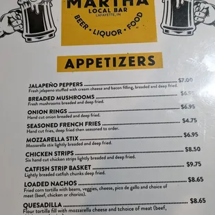 the menu for the restaurant