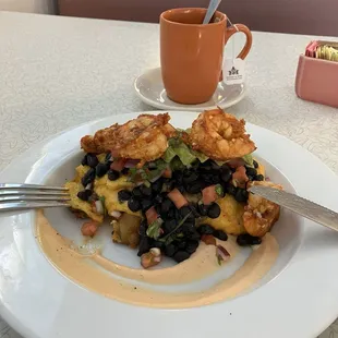 Breakfast burrito customized without the tortilla. Not on menu.