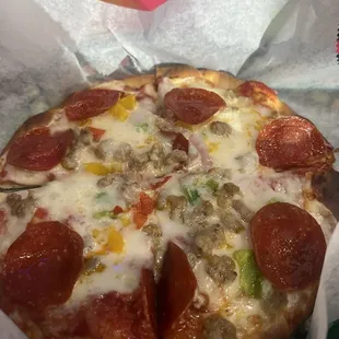 Pizza-could have been cooked longer but it was good.