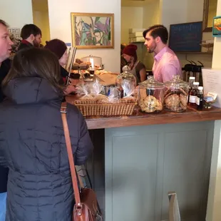 The pastry counter with Martha working away.