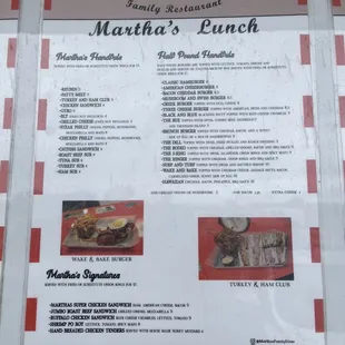 the menu for martha's lunch