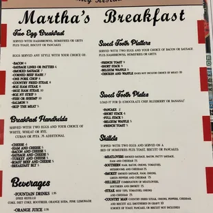 Weekend Menu | Martha's Family Restaurant | Seffner FL