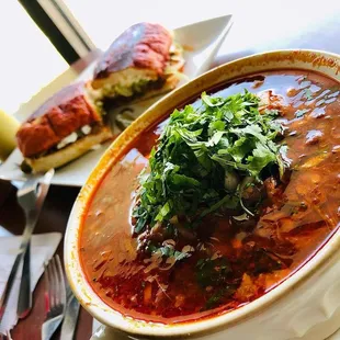 Birria consomme with noodles