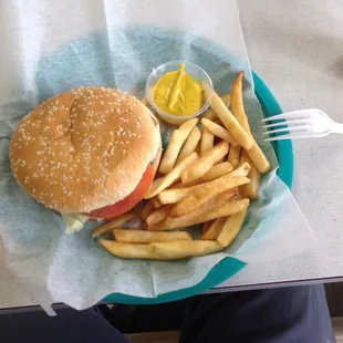 Giant Cheese Burger &amp; French fries $ 5.25