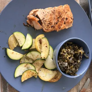 Salmon with squash/zucchini and collard greens