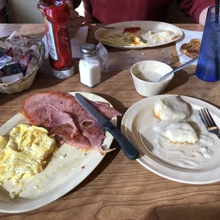 Country ham, scrambled eggs, biscuits and gravy!