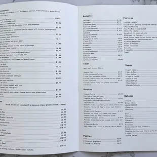 Menu: Mexican &amp; Honduran Cuisine (zoom in!)