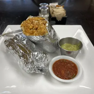 Breakfast burrito with chorizo.