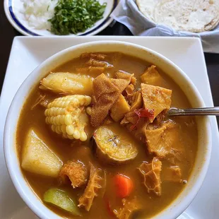 Menudo Catracha/Mondongo: Beef Tripe Soup w/ handmade tortillas | $18.99