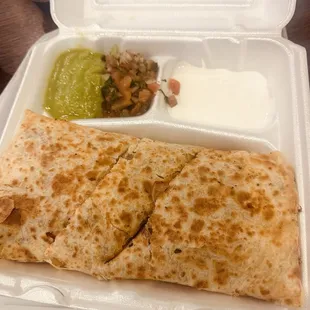 Steak, chicken quesadilla add onions and peppers