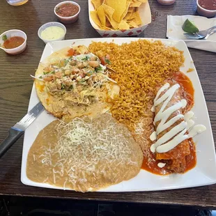 Combo with Carnitas Enchilada and a Super Taco w chicken.  Has promise