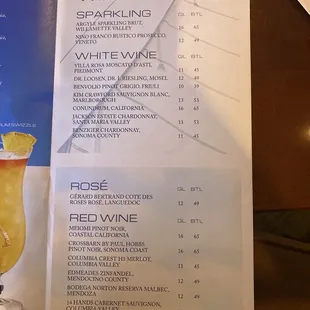 Drink menu